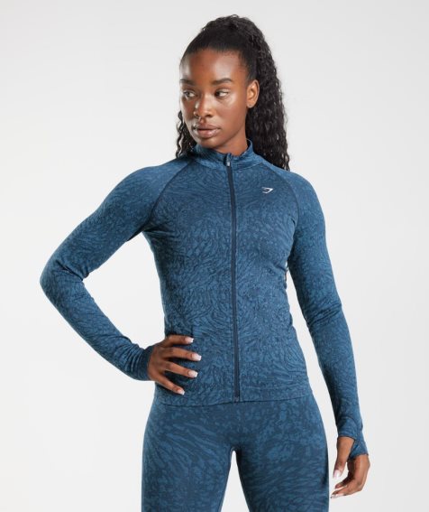 Women's Gymshark Adapt Animal Zip Through Jackets Navy | CA 863DNA